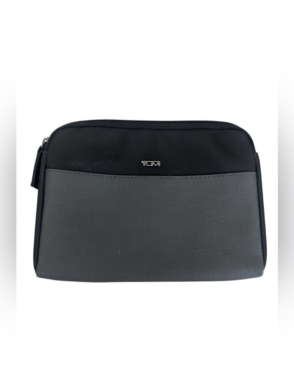 TUMI Small Zip Pouch Soft Sided Travel Case Toiletry Bag Black Grey